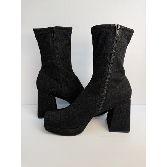 Abound Womens 11 Black Sparkle Fabric Zip Ankle Boot Platform Block Heel NWOT - Picture 8 of 13